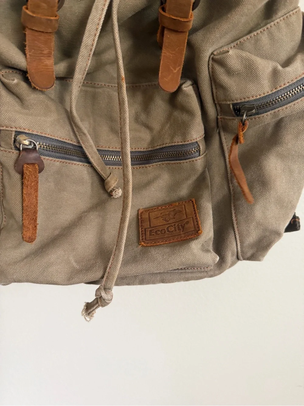 Vintage Canvas Backpack Leather Rucksack Knapsack Tote Satch